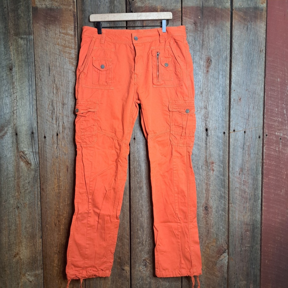 Tactical Utilitarian Gorpcore Orange Cargo Pants Men 36 32/33 Military Buttons